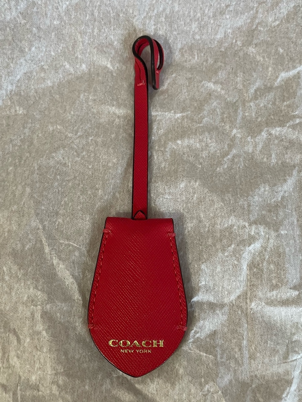 Coach New York EUC Red Leather Bag Charm Tag Keychain with Gold Logo
